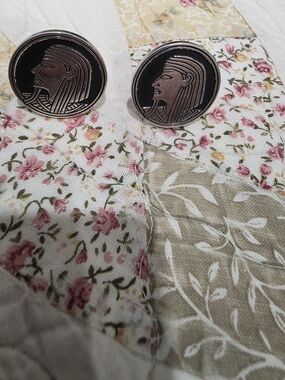 Egyptian Profile Copper Tone Round Cufflinks - Black & Copper